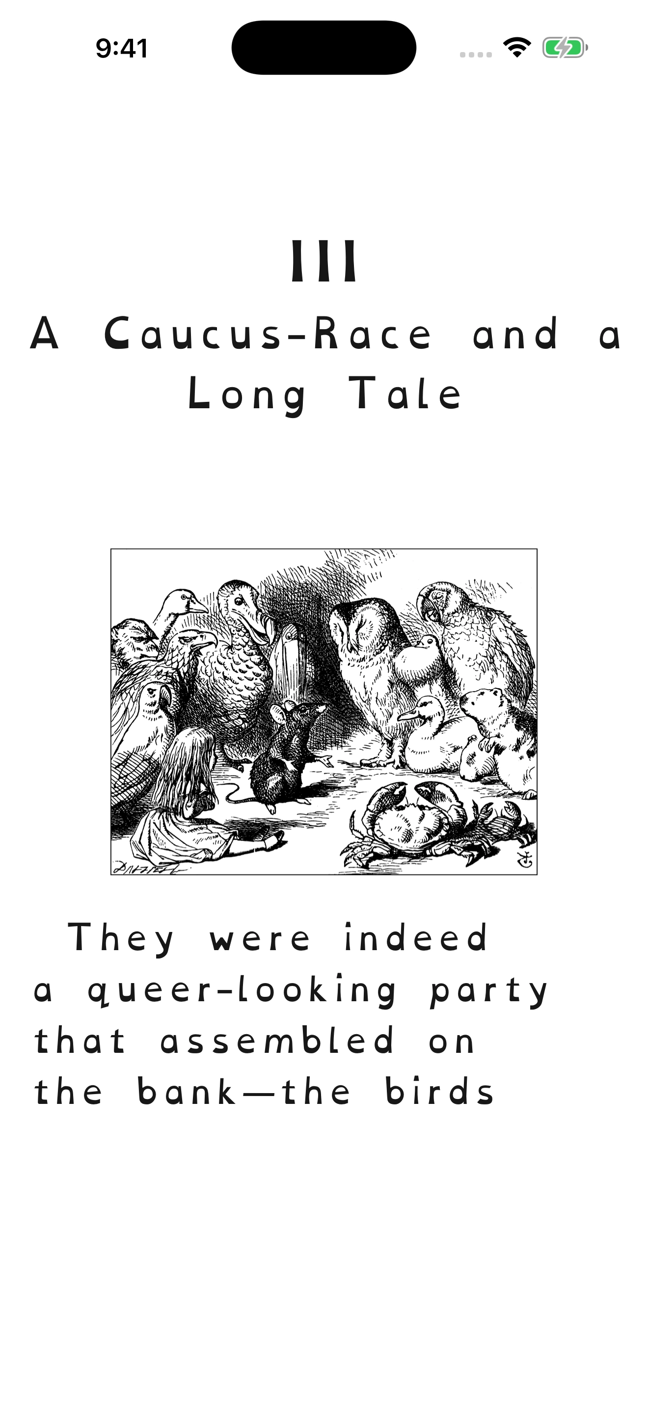 Alice’s Adventures in Wonderland, chapter III, in OpenDyslexic, 22 pt · Light