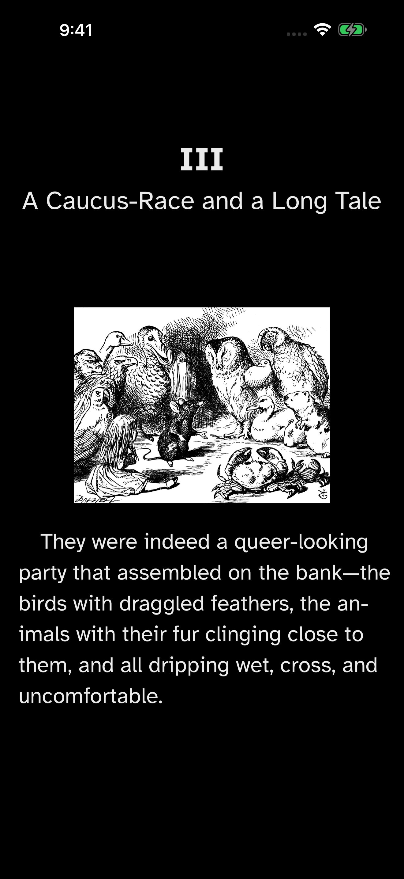 Alice’s Adventures in Wonderland, chapter III, in Hyperlegible, 24 pt · Dark